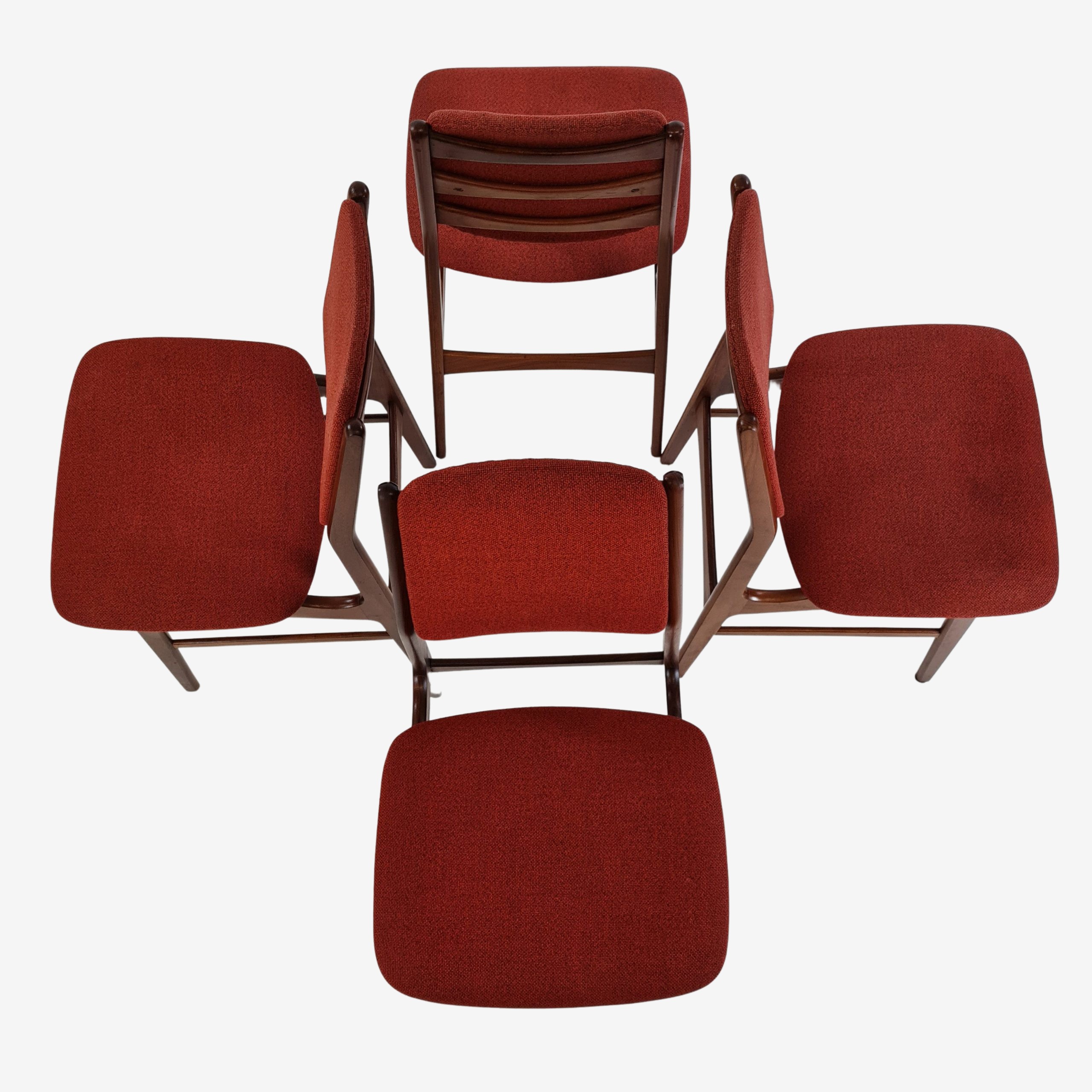 Dining table chair | Model 143C | Teak | Wool fabric | Rolf Rasted & Adolf Relling | Gustav Bahus (Set of 4)