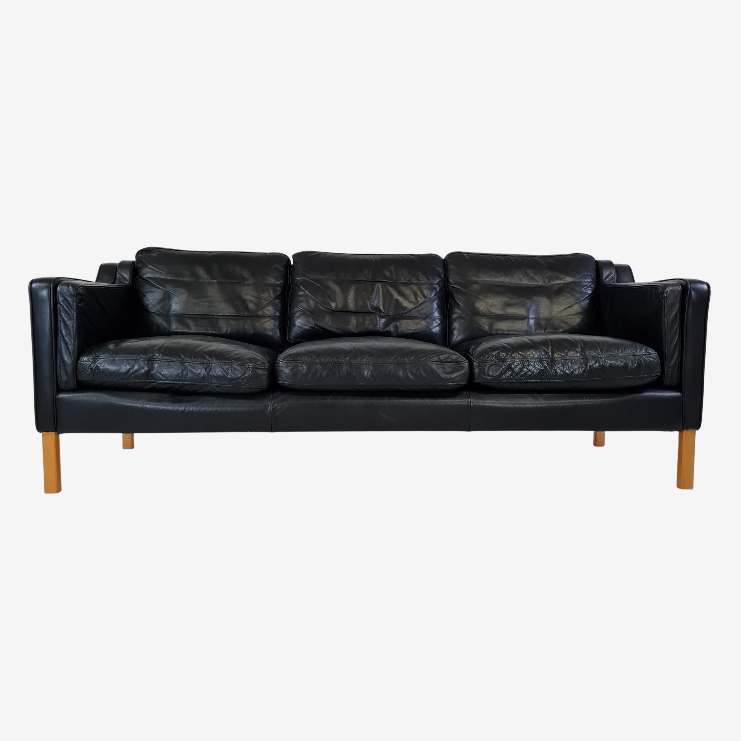 3-person sofa | Black Leather | Loose cushions