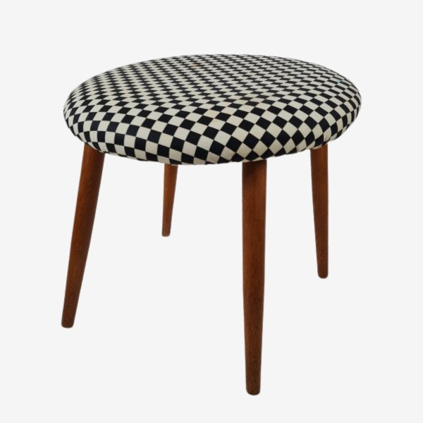 Stool | Checkered fabric | Teak legs