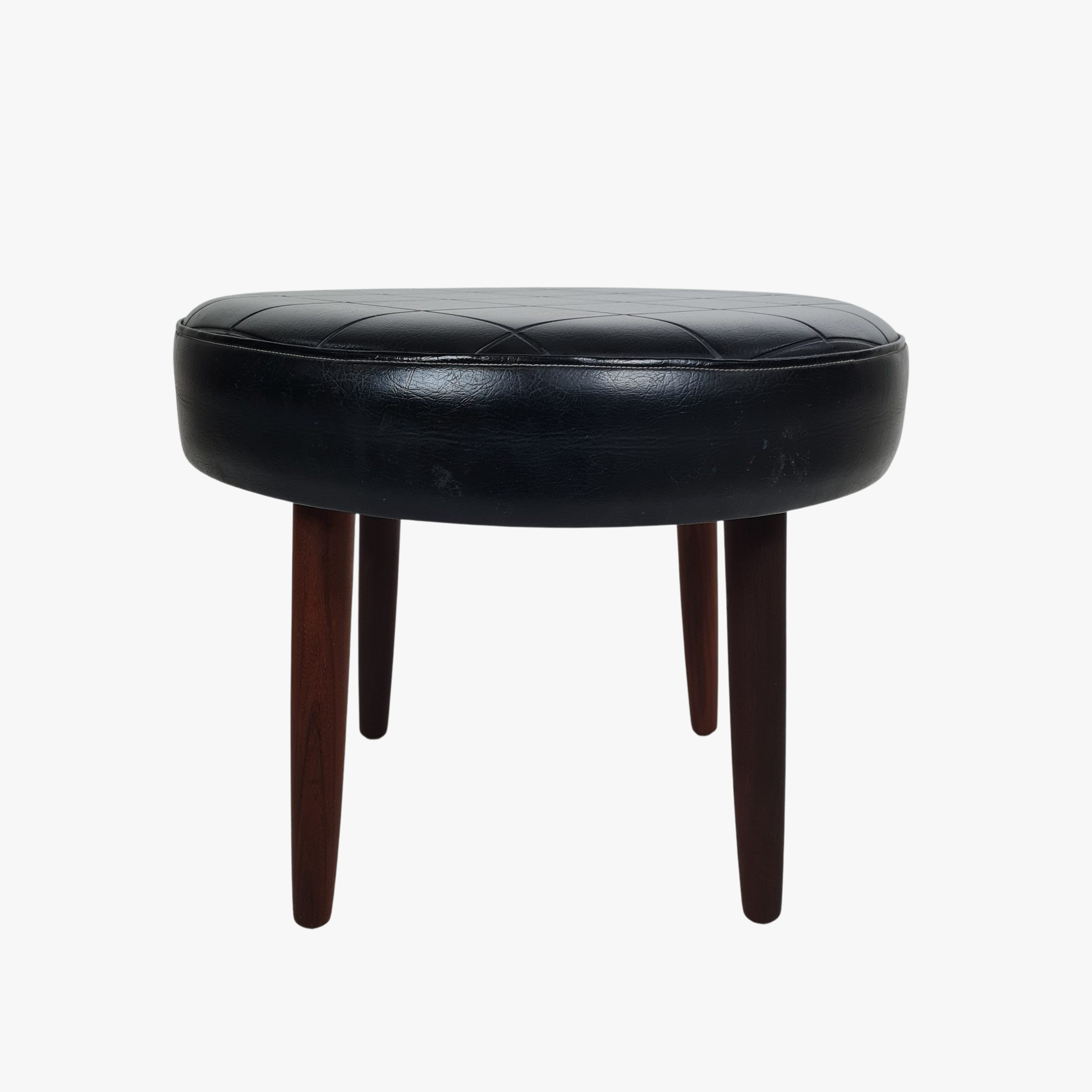 Round footstool | Artificial leather & legs in teak